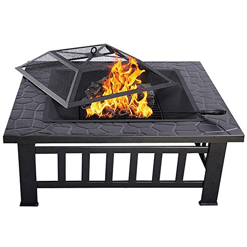 HENGMEI 3 en 1 Brasero de Exterior 81cm Metal Fire Pit Calentador de Fuego Cuenco para el Fuego con Cubierta para Jardín, Patio