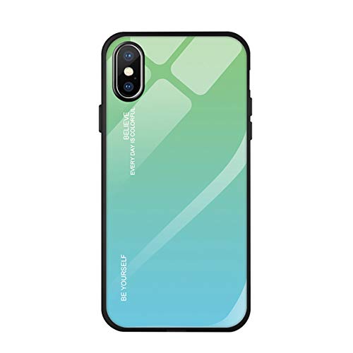 Hexcbay Funda iPhone X/XR, Estuche para teléfono de Vidrio Templado 9H con Doble Respaldo,Estuche Protector a Prueba rayones con Protector de TPU para iPhone XS MAX (iPhone X/XS, Verde)