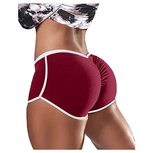 HIGOU Pantalones cortos de yoga para mujer, cintura alta, con volantes, para levantamiento de pesas, control de abdomen, pantalones cortos de entrenamiento Vino 3X-Large