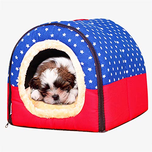 Hmpet Cueva De Mascotas Cama De Perro, 2 En 1 Sofá Cama per Perro Semicerrado Casa De Mascotas con Cojín Extraíble, Cueva De Mascotas Ultra Suave para Mascotas Pequeñas Y Medianas,A,M38x33 x 32 m