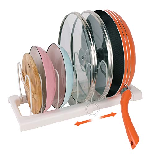 HomeMagic Soporte para sartenes, ollas y Tapas – Organizador Ajustable para Sartenes con Capacidad para 7 Sartenes y Tapas para Utensilios de Cocina y Almacenamiento (02)