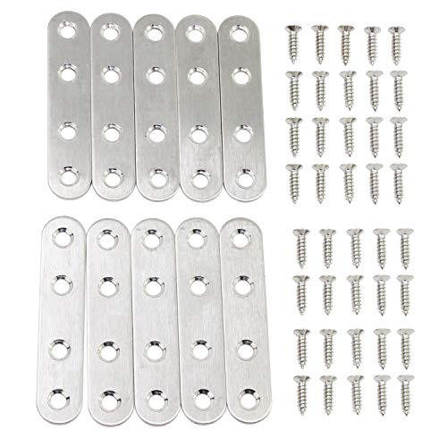 HSEAMALL 10PCS 77x16mm Soportes de Refuerzo de Esquina de Acero Inoxidable 4 Agujeros de Servicio Pesado unirse Soporte de Placa Plana con Tornillos 40PCS