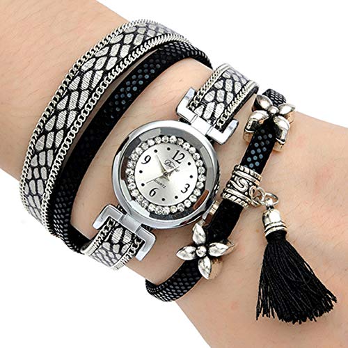 hxx Borla Negra De La Moda Colgante De Las Señoras Círculo Pulsera Reloj Longitud Total 38 Cm