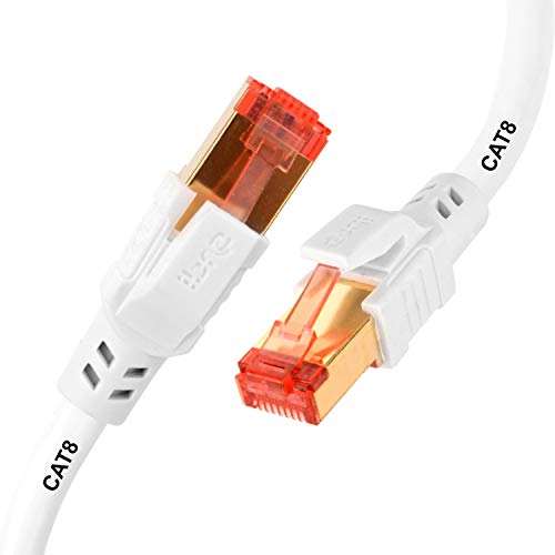 IBRA Cable de Red CAT8 Ethernet Gigabit LAN(RJ45) SSTP 40Gbps 2000Mhz|Cable de conexión|UTP|Compatible con CAT5 / 6/7 | Switch/Router/Modem/Patch Panel/Access Point/Patch Fields|Blanco redondo-10M