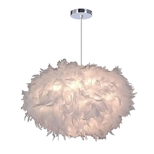 iDEGU Lámpara Colgante de plumas, Lámparas de techo para dormitorio sala de estar, 45 cm de diámetro, blancas