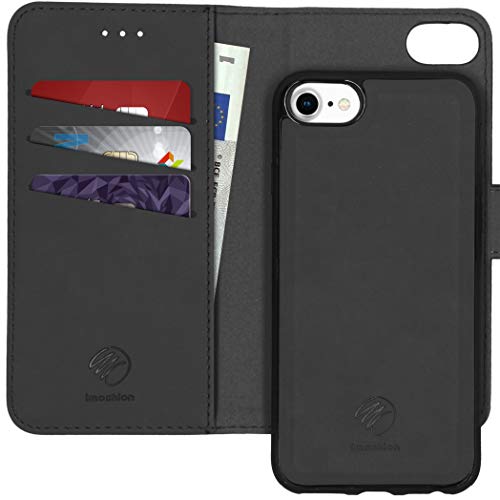 iMoshion Compatible con iPhone 6/6S/7/8/SE 2020 – Funda plegable de lujo 2 en 1 – Funda con tapa trasera extraíble en negro [espacio para 3 tarjetas, cierre magnético]