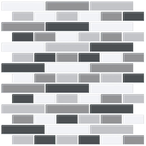 InHome nh2362 Peel and Stick Backsplash baldosas de cristal ahumado, color negro