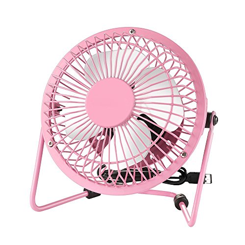 ivoler Mini Ventilador USB Silencioso, Metálico Ventilador de Mesa Potente USB Fan con Ajustable 360 Grados de Rotación para Personal Portátil de Escritorio Hogar Oficina o Viaje, 4 Pulgadas, Rosa