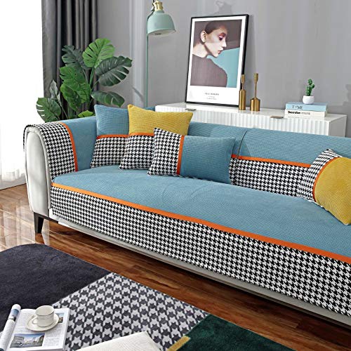 Jacquard Cubiertas Antideslizantes De Sofá Non Slip Cubiertas De Sofá,Salón Cubierta Del Sofá Terciopelo Cubierta Del Sofá,L Shaped Universal Cubiertas Seccionales Para El Couch-Azul 70x210cm(28x83inc