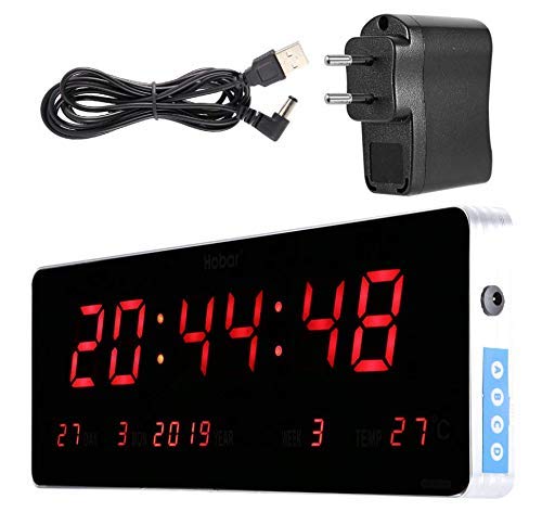 Jeffergarden Inicio Reloj de Pared Digital Grande Led Calendario con Reloj Digital Reloj Luminoso de Pared de Temperatura y Reloj Cocina110-240V (36 * 13 * 3cm-Calendario Temperatura Semana)