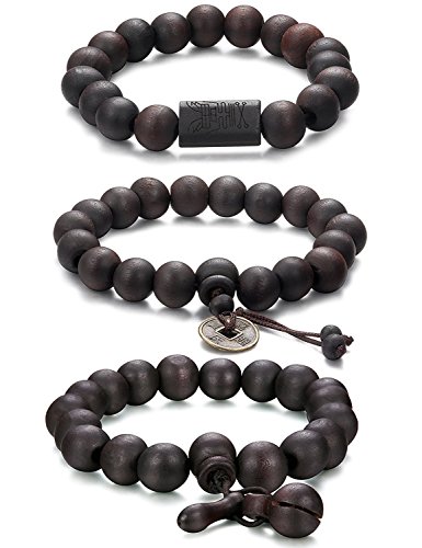 Jstyle 3 Pcs 11mm Madera Brazalete de Cuentas para los Hombres Mujeres Tibetano Buddhist Prayer Link Cool