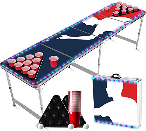 Juego de Beer Pong Flash con Luces LED | 1 Mesa + 2 Estantes + 22 Copas Rojas + 4 Bolas | Mesa Oficial | Juego de Beber | OriginalCup®