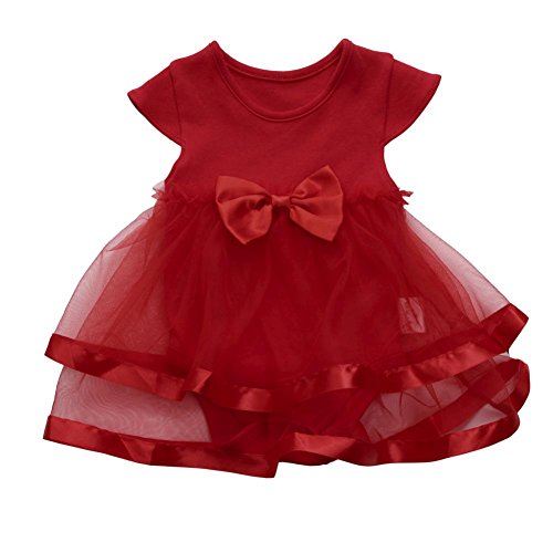 K-youth Vestido para Niñas, 2018 Ropa Bebe Niña Recien Nacida Vestido Bebe Chica Bowknot Florales Vestidos de Fiesta Princesa Tutú para 0-24 Meses (Rojo, 0-3 Meses)