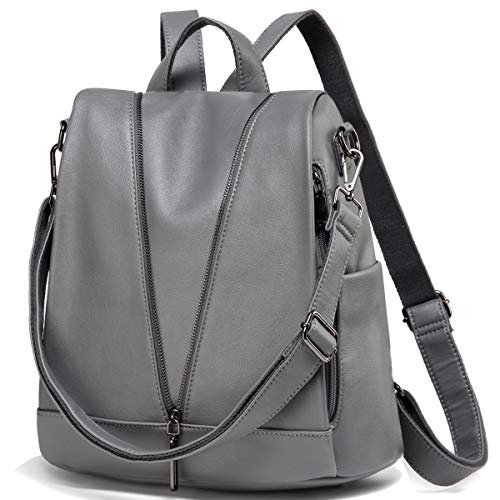 Kasgo Bolso Mochila Mujer, Anti-robo Mochilas Escolar de Casual Impermeable Bolsos Mochila Cuero de Imitación Gran Capacidad Bolsa de Hombro para Chicas Adolescente de Trabajo Viajes Compras Gris