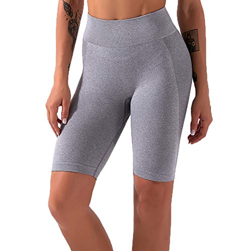 Keepwin Leggins Mujer Push Up Mallas de Deporte de Mujer Secado Rápido Pantalones Cortos Yoga Mujer Elástico Cintura Alta Pantalon para Running Gym Fitness (Gris, Medium)