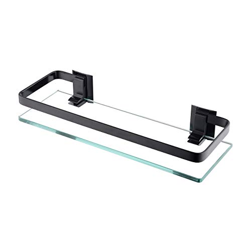 KES Estanteria Baño Aluminio Estanteria Templado Cristal 8mm Extra Gruesa Montado Balda Duchaen la Pared Rectangular Negro, A4126A-BK