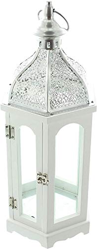 khevga Farol de madera oriental, color blanco, 41 cm