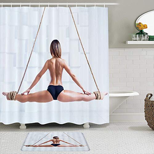 KISSENSU Cortinas con Ganchos,Palabra Clave Fitness Caballo Mujer Músculo Sexy,Cortina de Ducha Alfombra de baño Bañera Accesorios Baño Moderno