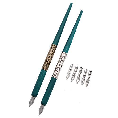 Kit de bolígrafo de dibujo de caligrafía Sipliv professional manga gothic pen dip pen, 2 asas para porta lápices, 7 puntas (2 puntas de pluma estilográfica, 5 puntas planas) - plata y bronce