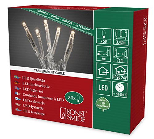 Konstsmide guirnalda de Micro LED, 50 diodos de luz blanca cálida, 24 V transformador interno, cable transparente 6353-123