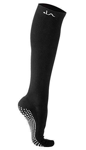 LA Active Calcetines de Compresión Antideslizantes Compressport - 15-20mmHg - Alto de Rodilla Medias Deportivos Hombre y Mujer - Avion, Hospital, Embarazos (Negro y Blanco, 37-41 EU)