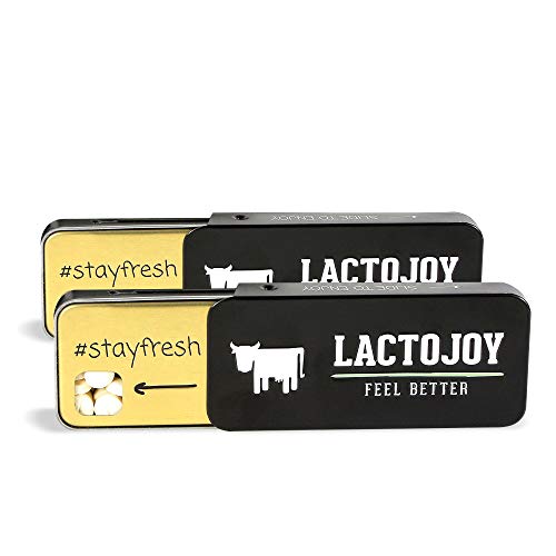 LactoJoy Pastillas de Lactasa | Tratamiento de Comprimidos para Intolerancia a la Lactosa | Digestión de la Leche, Queso | Capsulas de Enzimas Digestivas | Vegano - Sin Aditivo | 2 Packs X 45 Caps