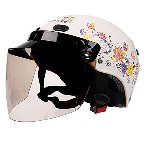 LALEO Verano Transpirable Estampado de Flores Moda Casco Moto Abierto con Gafas Protectoras, Retro Harley Adulto Chicas Mujeres, ECE Certificado M-L (53-60cm),M