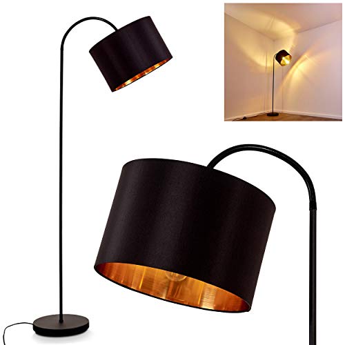 Lámpara de pie Pattburg de metal en negro, 1 lámpara de pie con pantalla de tela en negro/oro, 1 bombilla E27 máx. 60 W, altura máx. 202 cm (ajustable), interruptor de pie en el cable