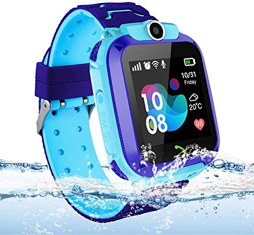 Langguth Reloj inteligente para niños, reloj inteligente LBS / GPS con pantalla táctil con llamada SOS, cámara, juegos matemáticos, chat de voz (azul)