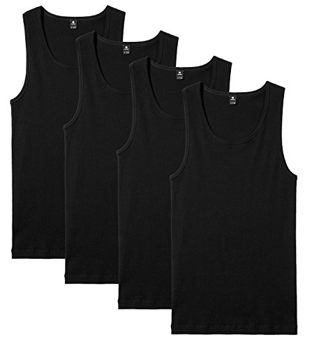 LAPASA Pack de 4 Camisetas de Tirantes Deportivas para Hombre Algodón 100% de Canalé M35/M36