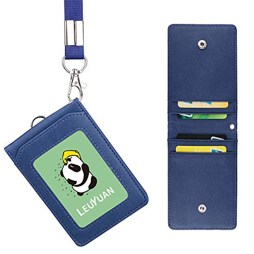 LEUYUAN Soporte de Tarjeta ID, Identificación Funda Portatarjeta con Correa de Cuello, Retractable ID Card Case with 1 ID Window and 4 Card Slots (Azul)