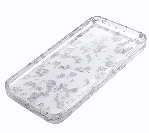 Lewondr Bandeja de Joyería de Laminilla de Plata, Plato Rectangular Antideslizante de Resina de Cuarto para Baño, Hogar y Dormitorio, Joyas, Velas, Planta, 31*15.5*2.3CM - Blanco y Laminilla de Plata