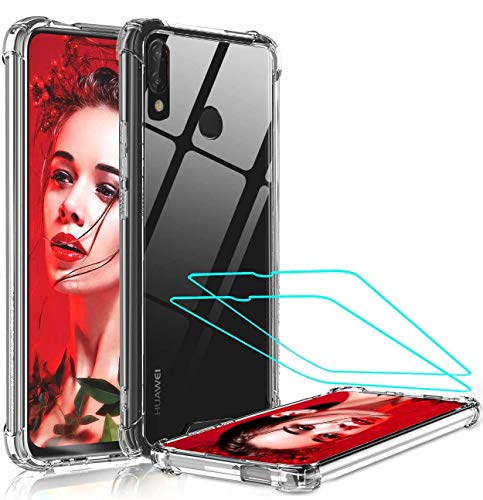 LeYi Funda Huawei P Smart Z con [2-Unidades] Cristal Vidrio Templado,Cristal Transparente Shockproof Carcasa Silicona PC y TPU Slim Gel Bumper Antigolpes Cover Case para Movil P Smart Z, Clear