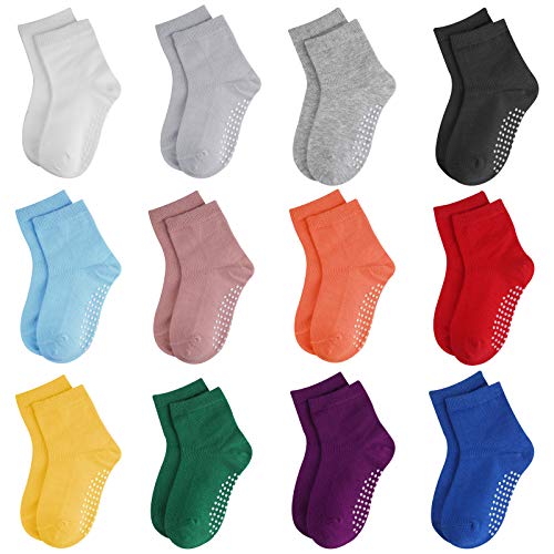 Licitn Calcetines Antideslizantes para Niños-12 Pares Calcetines de Algodón para Bebés Unisex para Cuatro Estaciones para Bebés de 12-36 Meses de 13,5cm