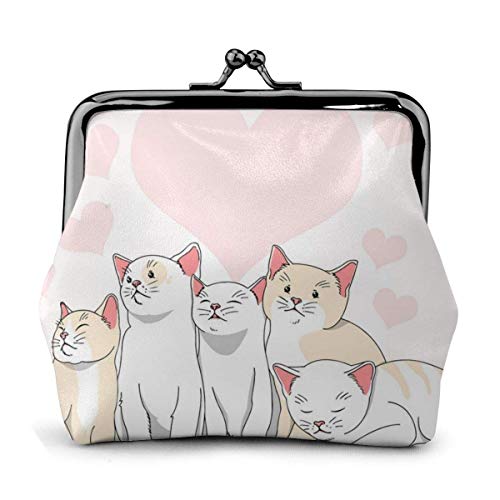 Lindo Gato Corazón Amor Vector Imagen Cuero Clásico Floral Monedero Monedero Cartera