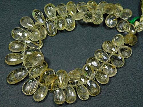 LKBEADS 203 quilates AAA, oro rutilo de cuarzo facetado Big Pear Briolettes -8.50 pulgadas largo hebra de piedras medidas, 11 x 8 – 18 x 12 mm