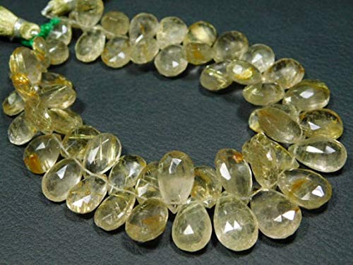 LKBEADS 225 quilates AAA oro rutilo briolette facetado grande pera briolettes -225 pulgadas de largo hebra de piedras medidas, 10 x 8 – 16 x 9 mm