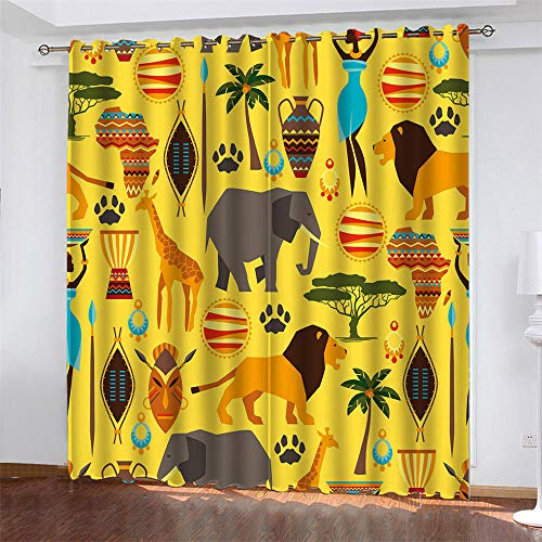 LLKKCX 2 Piezas de Cortinas Opacas Resistente al Calor y La Luz para Salón Dormitorio Reducción de Ruido-para Dormitorio/Oficina Moderna Decorativa,Animal Amarillo 2x110x215cm(Ancho x Alto)