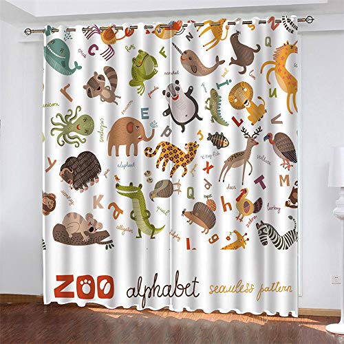 LLKKCX 2 Piezas de Cortinas Opacas Resistente al Calor y La Luz para Salón Dormitorio Reducción de Ruido-para Dormitorio/Oficina Moderna Decorativa,Blanco y Animales 2x85x200cm(Ancho x Alto)