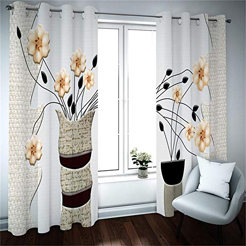 LLKKCX 2 Piezas de Cortinas Opacas Resistente al Calor y La Luz Reducción de Ruido Blanco Cortinas Opacas-3D Florero impresión,para Salón Dormitorio/Oficina,2x110x215cm(Ancho x Alto)