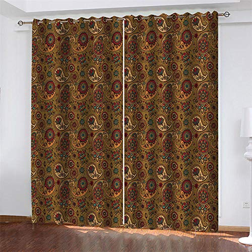 LLKKCX 2 Piezas de Cortinas Opacas Resistente al Calor y La Luz Reducción de Ruido Marrón Cortinas Opacas-3D Retro impresión,para Salón Dormitorio/Oficina,2x110x215cm(Ancho x Alto)