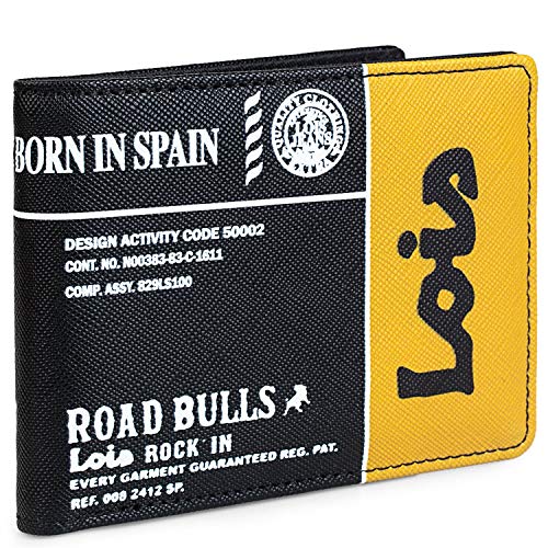 Lois - Cartera Juvenil de Piel sintética Estampada de Marca LOIS. Monedero Billetero de Hombre. Caja .Bonita práctica cómoda Protección RFID. 201805, Color Negro