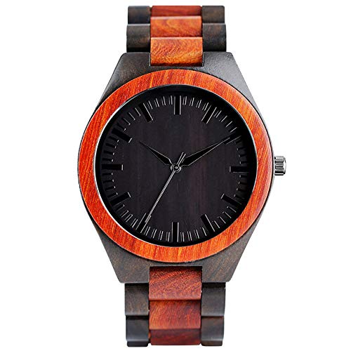 LOOIUEX Reloj de Madera Reloj de Madera Completo de Lujo Superior para Hombres de bambú Natural/Madera de ébano Relojes de Cuarzo de Madera para Hombres, Banda de Madera Completa 9