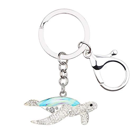 LZHLMCL Bolso Colgante Llavero Llaveros De Tortuga De Tortuga Marina De Océano De Metal Esmaltado Llaveros Anillo De Diamantes De Imitación Animal Para Mujeres Niñas Bolso Coche 3