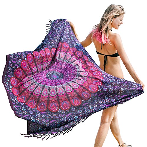 Mandala Life ART Paréo de Plage Femme - Bikini couvrir - Châle - Écharpe - Emballage - Couverture - Tapisserie - 100% Rayon Sarong - 180x120 cm