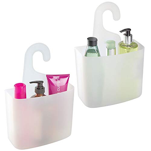 mDesign Juego de 2 cestas de ducha – Estante de ducha grande con orificios de desagüe para champú, gel o maquinilla de afeitar – Cesto de baño para guardar juguetes, sales de baño y más – blanco mate