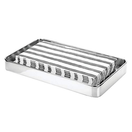 mDesign Organizador de baño – Bandeja de metal moderna – Bandeja decorativa resistente y antideslizante para pañuelos, toallas de invitados, etc. – plateado