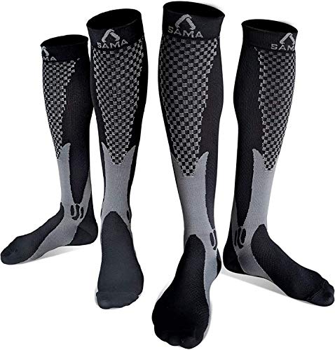 Medias de Compresión Mujer y Hombre, Clase 2 – 2 Pares de Calcetines de Compresión Mujer – Ideal para Vuelos, Deportes, Circulación Sanguínea – Calcetines Compresivos Enfermera y Embarazada