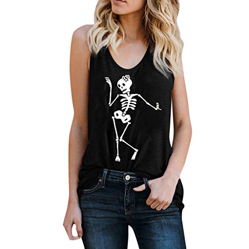 MEIbax Chaleco de Mujer con Estampado de Calaveras Camiseta de Verano Mujer Top Suelto sin Mangas Camisa de Mujer Jersey Tank Tops Mujeres Chaleco Tops Blusas Camisetas de Tirantes