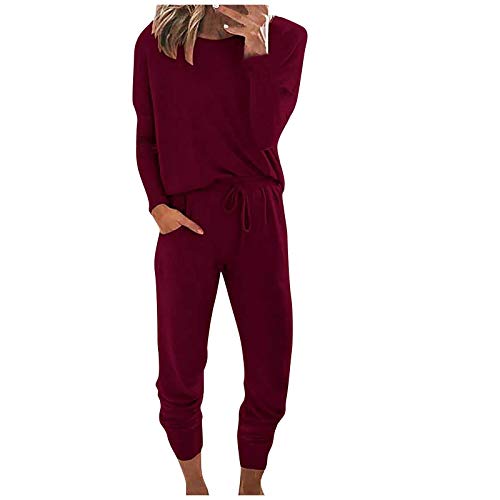 MEIbax Chándal de Ocio Suéter Casual Mujer Sudadera con Capucha Chaqueta Comodo y Suave + Pantalones Largo Conjunto Ropa de Casa Hoodie de Deporte 2 Piezas Chándal Completo Fitness Jersey